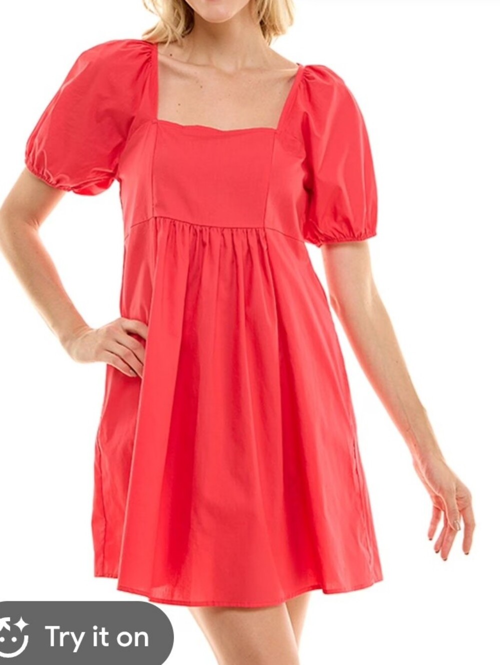Draper James Puff Sleeve Mini Dress in Coral Red